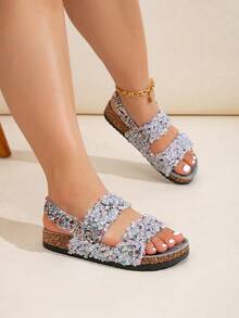 roulvxiang Platform Glitter Slippers For Women - Slip-Resistant Memory Foam House Shoes, Stylish Casual Indoor/Outdoor Sandals - Dark Grey - View 7