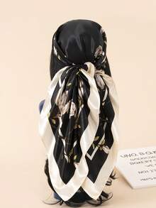 1pc 90cm Floral Print Silk Square Scarf Women, Bandana Scarf, Fashion Accessory For Hair, Beach, Daily Wear, Adds Accent To Your Look, Spring/Summer - Multicolor - View 20