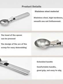 1pc Stainless Steel Ice Cream Scoop, Perfect For Frozen Yogurt, Multi-Functional Ice Cream Scoop, Stainless Steel Double Use Scoop, Non-Stick Ice Cream Scoop With Comfortable Anti-Frost Handle, Heavy Duty Metal Ice Cream Scoop With Trigger, Sturdy Stuffing Scoop, Home Ice Cream Tools Scoop, Easy To Clean, Suitable For Ice Cream, Cookie Dough, Sorbet, Almond, Ideal For Kitchen, Dessert Shop And Western Restaurant.