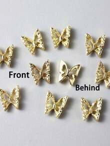 100件/50件/10件 3D闪光蝴蝶美甲装饰金色金属蝴蝶指甲饰设计可爱美甲配件用品DIY美甲宝石指甲 - 金色 - 查看 5
