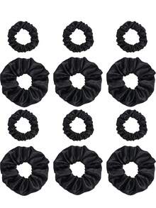 12pcs Black Versatile Casual Minimalist Hair Scrunchies Set, Hair Accessories, Hair Tools, Beauty Accessories, Curly Hair Accessories For Women, Fall, Travel, Hair Tools, Accessories Women, Hair Stuff, Curly Hair, Scrunchies, Scrunchie, Scrunchies Hair, Curly Hair Accessories, Gifts, Travel, Gifts For Women, Hair Stuff, Stocking Stuffers, Stocking Stuffers - Multicolor - View 3