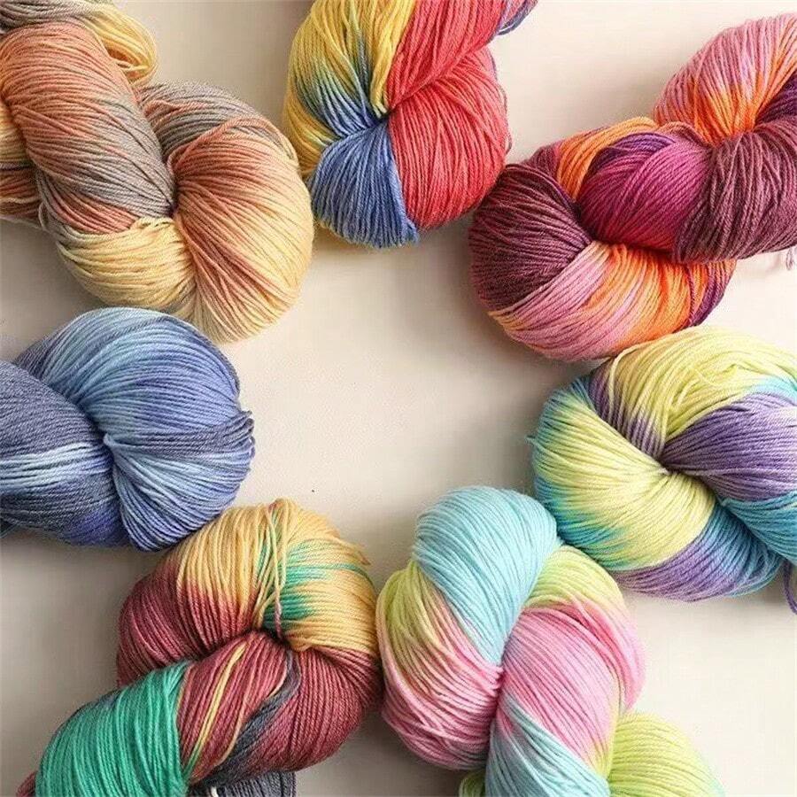 Rainbow Gradient 65% Polyester 35% Wool Blend Yarn, 200g - Ideal For Crochet And Knitting Projects Like Sweaters, Shawls, Pillows, Gloves, Socks, Scarves And Bags, 650m Per Roll - 1 Item - View 1