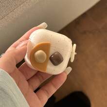 3D handgemachte Stein Kaffee Spritzer geometrische Kopfhörertasche + Anhänger kompatibel mit Apple Pro 2 / Pro / 4 / 3 / 2, modische Frauen Kopfhörertasche / minimalistisch Kopfhörertasche / stilvolle Kopfhörertasche / Apple Kopfhörertasche