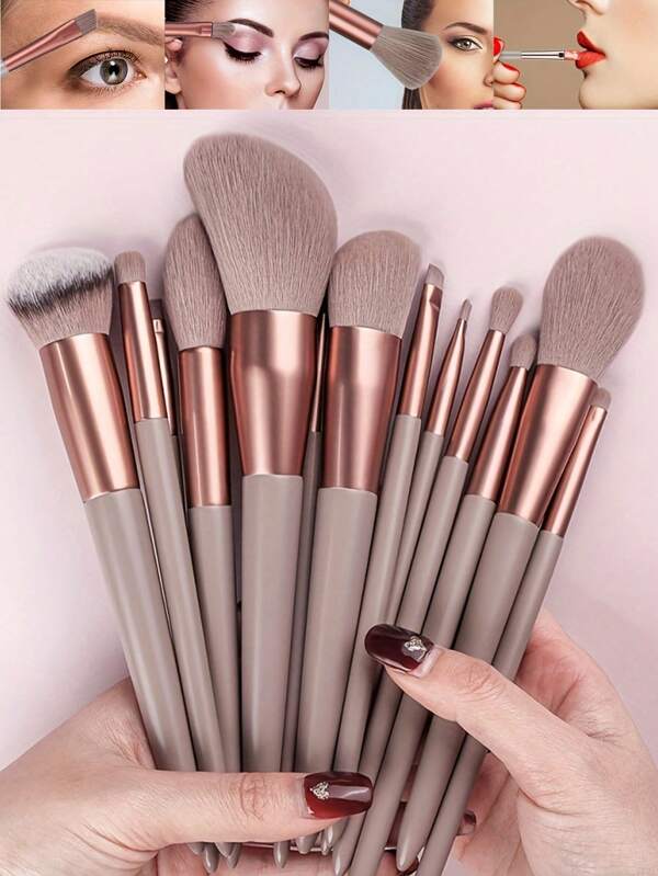 13pcs Soft Makeup Brush Set With Makeup Sponges, Suitable For Foundation, Eyeshadow, Powder, Blush Blending, Beauty Tools Fluffy Cosmetic Brush Kit, Ideal For Makeup Powders, Great Gift For Girlfriend On Valentine's Day, Birthday