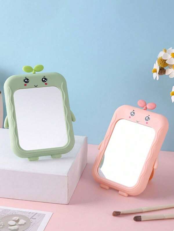 1 pièce (couleur aléatoire) Miroir de maquillage de poupée d'herbe mignonne, style girly, miroir de princesse portable pour dortoir d'étudiant, chambre, salon, usage domestique