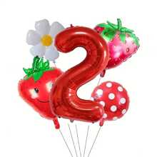 Set de 5 globos de papel de aluminio reutilizables con diseños de margarita, fresa y números del 1 al 9, decoraciones para fiestas de cumpleaños con tema de frutas, decoración de fondo para fiestas en casa/al aire libre