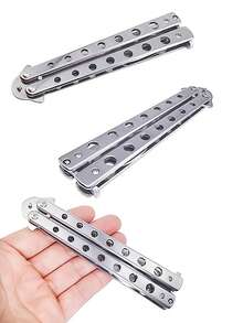 1pc Stainless Steel Balisong () Outdoor Portable Folding Butterfly Practice Fork & Spoon Butterfly Trainer Knife,School Supplies - Multicolor - View 4