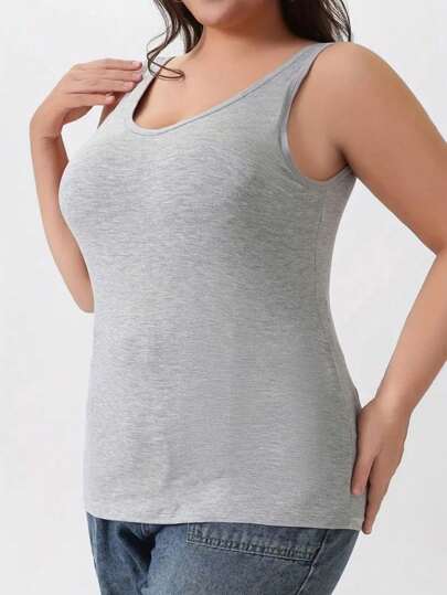Regata feminina plus size com sutiã acolchoado, colete sem mangas e camiseta sem costura confortável para primavera e verão