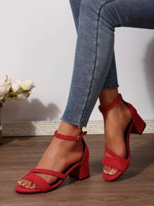 Elegante, sexy Sandalen mit rundem Zehenbereich und Knöchelriemen für Damen, modischer, lässiger Göttin-Stil mit dickem Absatz, verstellbar, Sommerschuhe