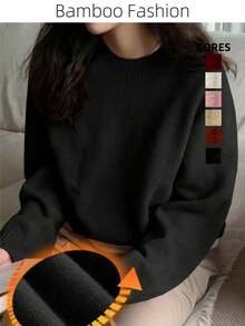 Liuhan Fashions Women's Casual Solid Color Raglan Sleeve Regular Fit Sweater Autumn Winter Thick Warm 2025 New Arrival - 黑色 - 查看 1