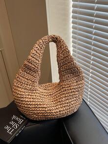 Fashionable Minimalist Handmade Straw Shoulder Tote Bag For Women