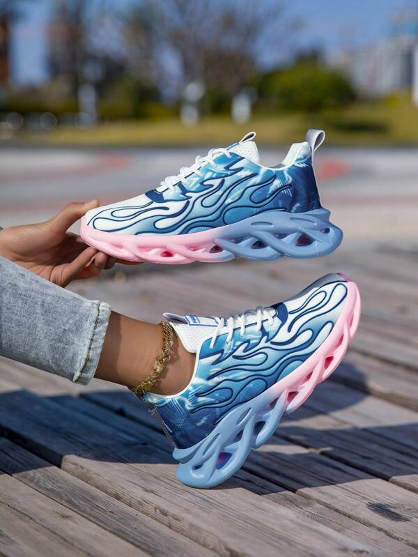 Allseason Versatility, EVA Lightweight Running Shoes - Blue And Pink Ombre, Breathable Fabric, All-Season Low-Top Sneakers With Lace-Up Closure