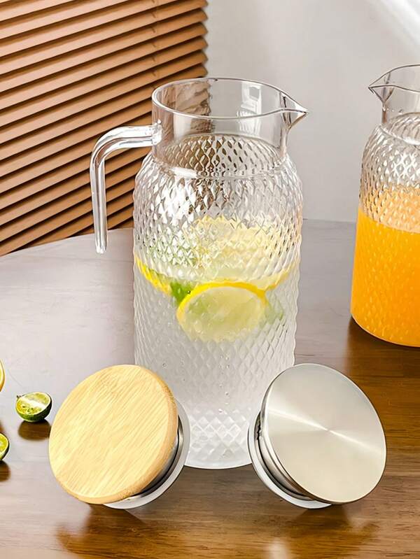 1 pieza/Set Jarra de agua resistente a altas temperaturas con asa - Jarra de agua con gran capacidad, ideal para bebidas de verano, restaurantes, limonada, jugo y servicio de té, diseño fácil de limpiar