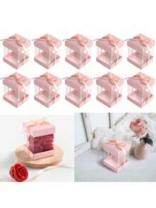 10PCS Square Transparent Gift Boxes With Ribbons, Small Empty Party Gift Boxes, Candy Biscuits, Paper Cups, Cake, Jewelry Boxes, Wedding Gifts, Love Gifts, Birthday Parties Summer Necessity For Women Storage Organizer Gift Travel