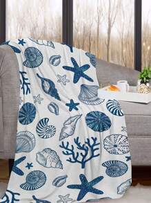 1 Stück warme und weiche Flanelldecke mit Muscheln und Seesternen, Sportsstil, isolierend, schmutzabweisend, perfektes Geschenk für Feste, Geburtstage und besondere Anlässe