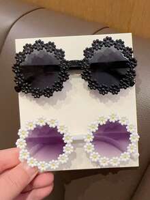 2/4Pcs 2026 Girls Cute Newest Gradient Double Splicing Flower Kids Children Baby Fashion Classics Round Glasses Eyewear,Card Only Show,Don't Shipping - Multicolor - View 10