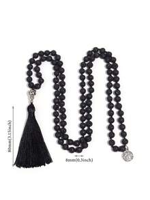 YAUKIA 8mm Tassel Long Necklace,Volcanic Stone Black Agate Beaded 108 Mala Beaded Necklace,Meditation,Yoga,Prayer, Bohemia Jewelry For Women Men - Black - View 12