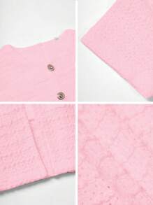 Unadoll Women's Short Sleeved Round Neck Zipper, Fake Buckle Design, Slit, Elegant Temperament Pink Winter Dress, Suitable For Dates, Commuting, Weddings, Christmas, Thanksgiving Wearing