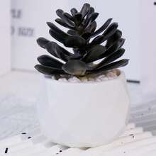 1 件黑色迷你人造盆栽植物配白色花盆，多功能家居桌面装饰，适合万圣节、圣诞节、世界地球日、伊斯兰新年 - 无需电池 - 白色花盆 - 查看 7