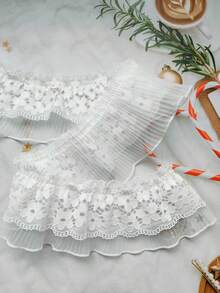 Double couche de bordure en dentelle à volants avec broderie, fournitures d'artisanat de couture, bordure en dentelle polyester pour robes de poupées, chaussures, chapeaux, sacs, décoration de rideaux - Blanc - Voir 6