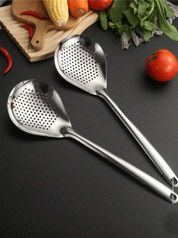 2pcs Stainless Steel Kitchen Strainers - Fine Mesh Colanders For Dumplings, Noodles, Fried Foods - Durable Food-Safe Manual Draining Tools, Kitchen Straining Tools | Modern Kitchen Gadgets | Stainless Steel Strainers, Cooking Strainers