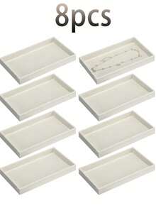 6 件珠宝收纳托盘，天鹅绒珠宝收纳盒展示托盘，适用于戒指、项链、耳环、手镯、手表等。容量大，多功能，适用于珠宝参展商、零售展示和个人组织