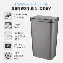 T838005G Sensor Bin With Retainer Ring, Battery-Operated, 50L, Grey - Grey - View 2