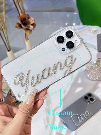 Customized Personalized Luxury Glitter Rhinestone Initials Name Clear Phone Case Compatible With IPhone 16 15 14 Plus 16 15 14 13 12 11 Pro Max Shockproof Protective Back Cover Stylish,Colorful,Vintage,Cute,Contracted,Funny,Kawaii Custom,Personalized,Unique,Customized Ideal Gifts For Him,Ideal Gifts For Her Boyfriend,Girlfriend,Family,Friends,Grandparents,Couple,Pet Lovers,Season Picks,2025phonecase,Photo Customized Phone Case