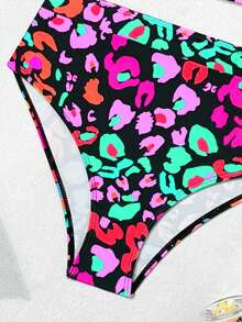 新款分体泳衣女，性感高腰数码印花比基尼两件套泳装，欧美跨境 - 橘色 - 查看 7