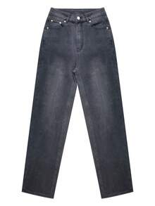 NVFelix 2026 高腰性感修身直筒牛仔裤，弹力面料，做旧水洗，优雅的Y2K街头风，适合春夏日常穿着，深灰色休闲款 - 深灰色 - 查看 7