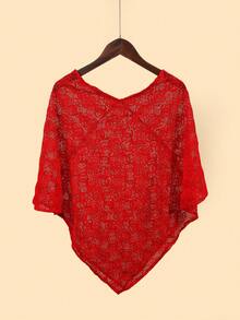 1pc Paisley Pattern Bohemian Elegant Casual Polyester Breathable Open Knit Lace Poncho, Spring & Autumn - Multicolor - View 2