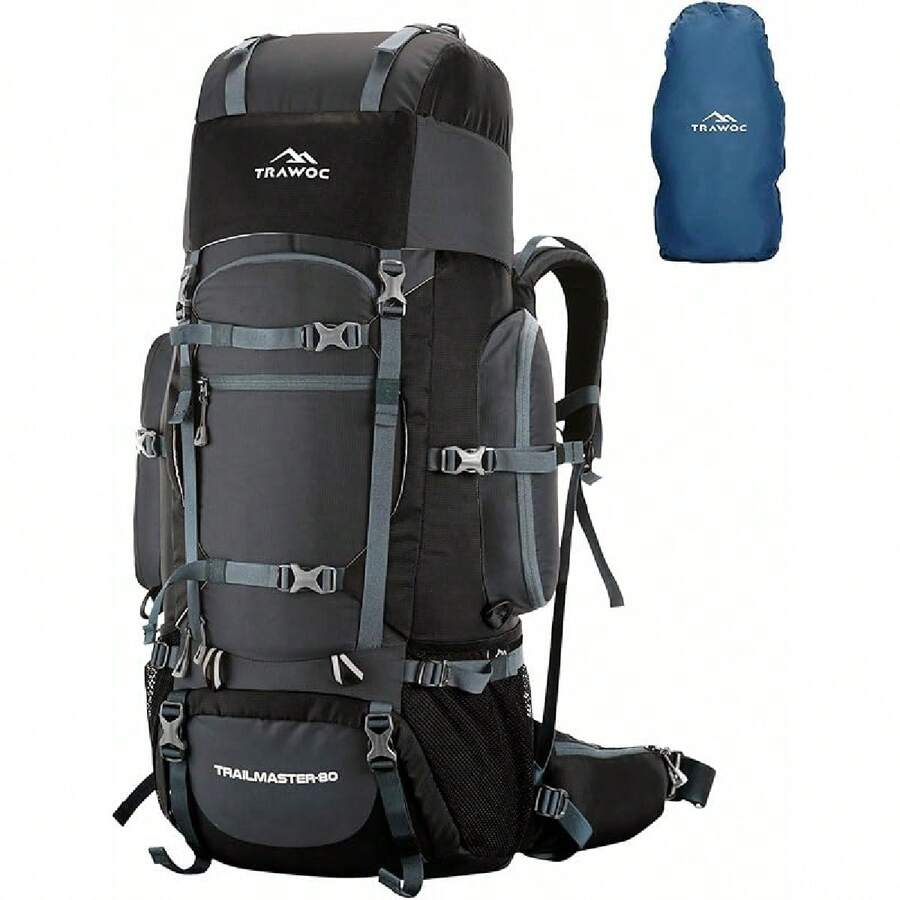 80L Rucksack Bag For Men & Women, Large Water Resistant Trekking Hiking Bag Travel Backpack - Grey - View 1