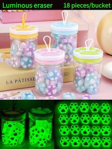 18pcs Glow-In-The-Dark Cat Paw Crystal Eraser Set, Student Exam Reward, Birthday Gift,Back To School - Multicolor - View 2