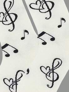 1 Pair Men's Multi-Color Musical Note Patterned Soft Comfortable Casual Mid-Calf Socks - Multicolor - View 4