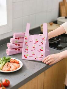 100个/50个装樱桃图案塑料袋，加厚礼品袋，樱桃印花塑料手提袋，粉色T恤袋，时尚精致樱桃水果图案手提袋，樱桃印花一次性塑料T恤袋，时尚购物袋，万圣节装饰，万圣节派对用品