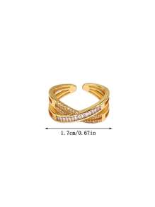 1 pièce Bague ouverte géométrique asymétrique en zircone micro-pavée de luxe à la mode, design élégant convenant pour un usage quotidien pour femmes