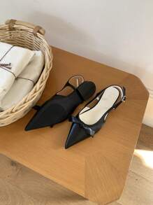 1 Paar elegante Einfarbige Schleifenballerinas aus Kunstleder, modischer Grundstil für Büro, Party, Hochzeit, Urlaub, Frühling/Sommer