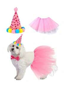 16pcs/Set Pet Birthday Party Supplies, Includes Pet Birthday Banner, Paw Print Balloons, Bibs, Bow Ties, Tutus, Happy Birthday Banner, Suitable For Cats And Dogs - Multicolor - View 9