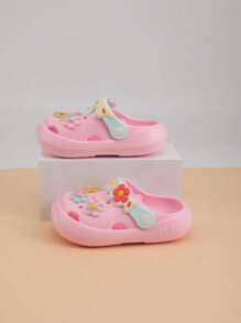 1 Pair White Round Toe Floral Decor Princess Style EVA Soft Material, Waterproof Anti-Slip Lightweight Breathable Flat Baby Sandals, Suitable For Summer Beach & Outdoor