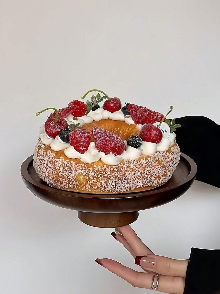 1 件复古木制底座托盘，家庭客厅水果蛋糕展示架，简约甜点糕点展示柜 - 棕色 - 查看 1