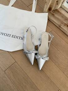 1 Paar einfarbige elegante Party Feiertags Basic Fee Hochzeit Büro Pendler Geschäft sexy Schleife PU Leder Flache Sandalen, Frühling/Sommer