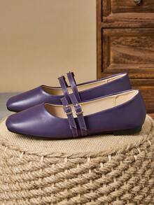WHDXY 女士时尚法式方头平底鞋，仙女休闲一脚蹬乐福鞋，完美搭配牛仔裤和办公室服装 - 紫色 - 查看 5
