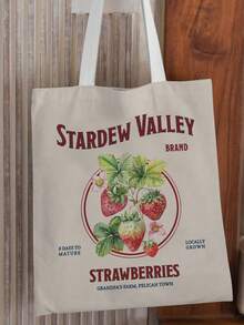 1pc Cartoon Strawberry Pattern Handbag, Durable Canvas Storage Bag, Double-Sided Graphic Shopping Tote, Gift For Friends - Multicolor - View 4