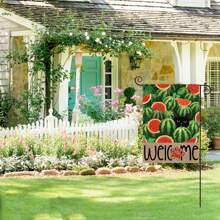12 X 18 Inch Watermelon Summer Garden Flag, Double-Sided Outdoor, Black Cat Welcome Flag, For Outdoor Yard