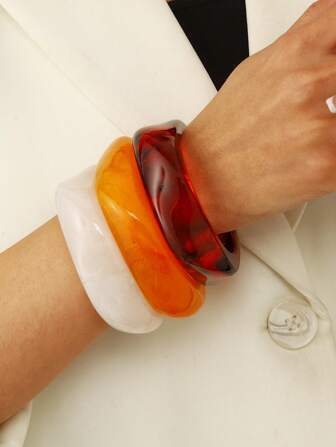 3 件极简主义不对称扎染树脂手镯，夸张几何设计，适合休闲、派对、节日、生日礼物