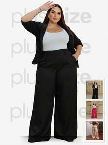 Wide Leg Plus Size Women's Long Elegant Dress Pants Comfortable  Bum Bum Lift Casual Elegant Boho Fabric Zipper Pocket Plus Size Evening Daily Holiday Birthday Party Formal & Evening Stage & Concert Travel Tea Party Country Music Concert Airport Wear - 玫紅色 - 查看 5