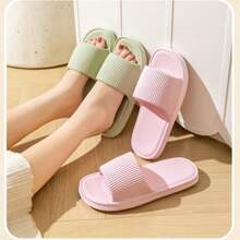 1 Pair Striped Anti-Slip, Breathable, Waterproof, Deodorizing Minimalist Unisex House Slippers, Thick Sole Non-Slip Indoor Slippers, Bathroom Shower Couple Slippers, EVA Material, Random Pattern Delivered Back To School