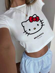 Hello Kitty 女款 T 恤、睡衣、趣味上衣、度假夏季穿搭、趣味睡衣、服飾、睡袍、家居休閒睡衣 - 白色 - 查看 3