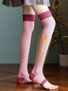 1 Pair Women's Compression Leg Socks, Toe-Less Thigh High Socks, Unisex Circulation Support Stockings, Fall - Multicolor - View 2