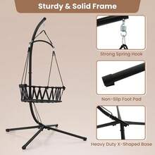 2025-NEW RELAX4LIFE Hanging Chair  Stand, Garden Patio Swing Chair  Cushions And Woven Backrt, Indoor Outdoor Hammock Chair For Backyard, Balcony, Living RoomParentGray + Black - Bildfarbe - View 2